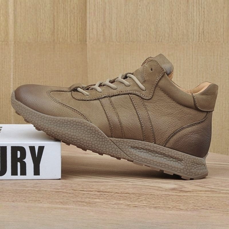 British Retro Mid-top Leather Casual Shoe - Brown
