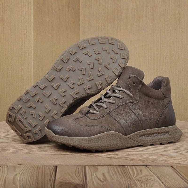 British Retro Mid-top Leather Casual Shoe - Coffee Brown