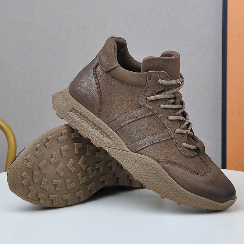 British Retro Mid-top Leather Casual Shoe - Coffee Brown