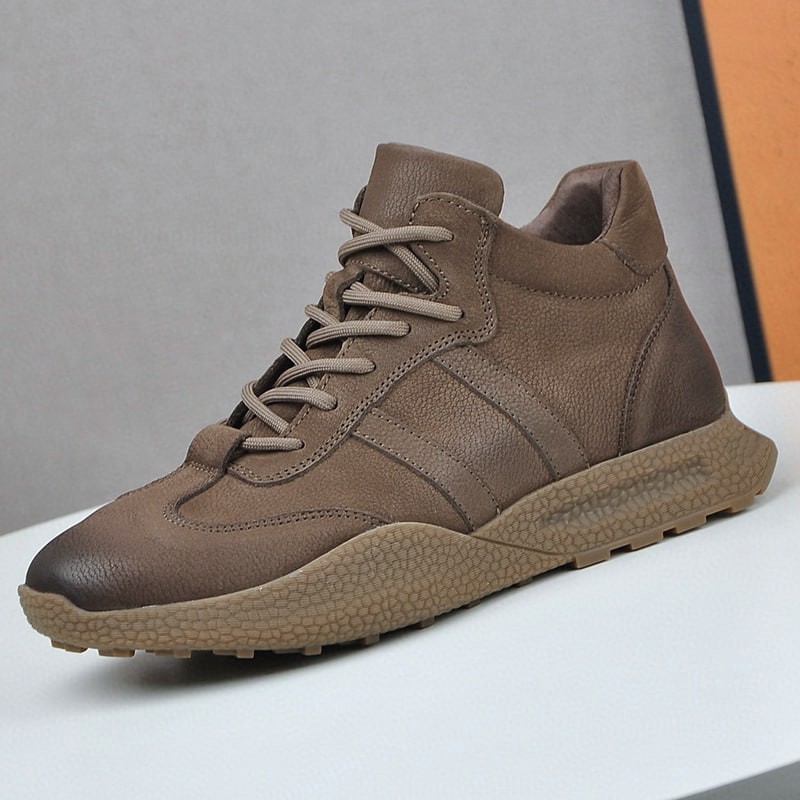 British Retro Mid-top Leather Casual Shoe - Coffee Brown