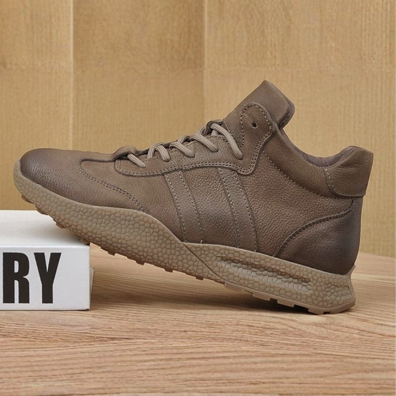 British Retro Mid-top Leather Casual Shoe - Coffee Brown