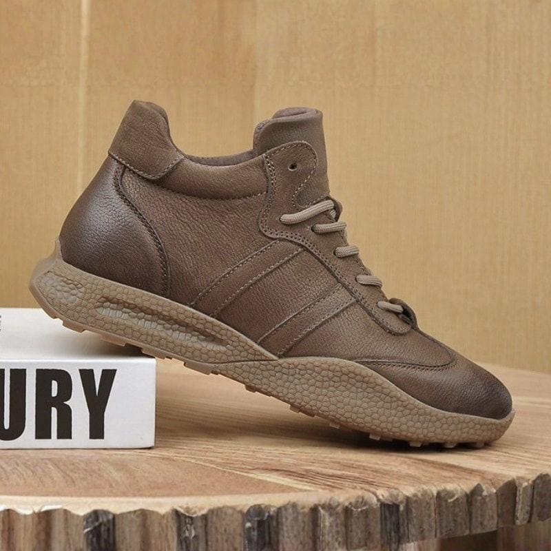 British Retro Mid-top Leather Casual Shoe - Coffee Brown