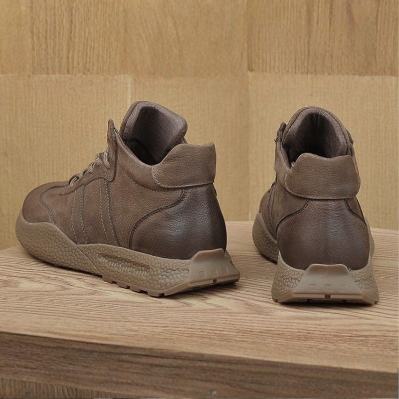 British Retro Mid-top Leather Casual Shoe - Coffee Brown
