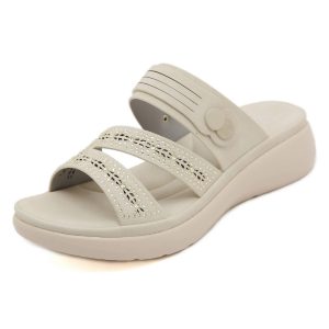 Lightweight Soft Stone Work Mid Heel Sandal – Beige