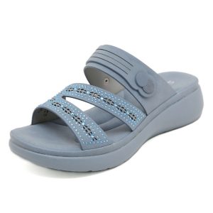 Lightweight Soft Stone Work Mid Heel Sandal – Blue