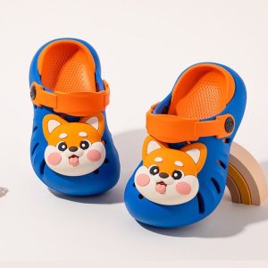 Cartoon Head Non-slip Soft Kids Clog Shoe – Blue Orange