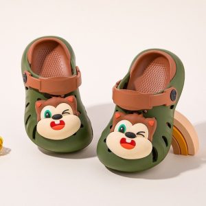Cartoon Head Non-slip Soft Kids Clog Shoe – Olive Brown