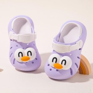 Cartoon Head Non-slip Soft Kids Clog Shoe – White Purple