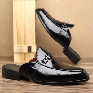 Cross Border Pointed Toe Horsebit Half Shoe – Black