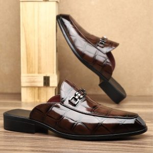 Cross Border Pointed Toe Horsebit Half Shoe – Brown