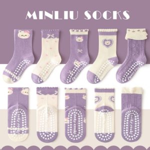 Cute Kitten Non-slip 1-3 Years Baby Floor Socks – Mixed Color (5 Pair)