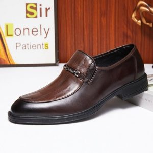 Embossed Leather Pointed Slip-on Formal Shoe – Brown