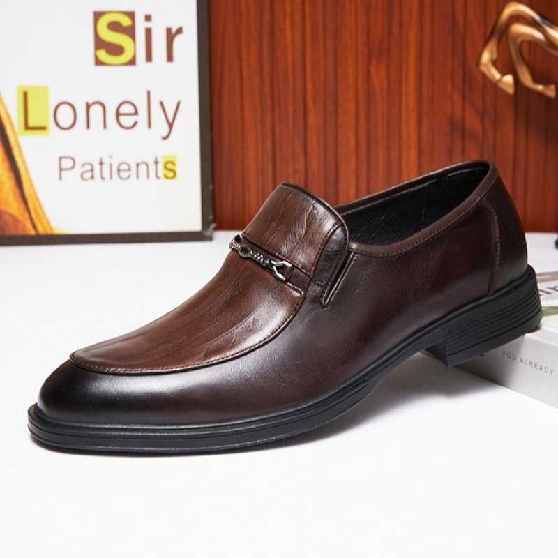 Embossed Leather Pointed Slip-on Formal Shoe - Brown