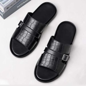 European Trend One-Strap Slide Slipper – Black