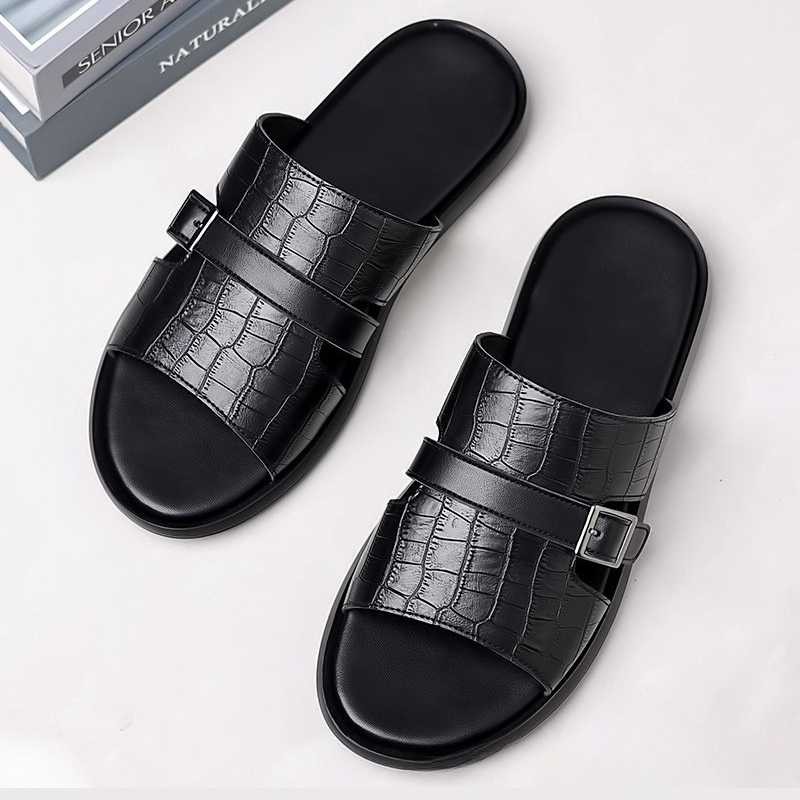 European Trend One-Strap Slide Slipper - Black