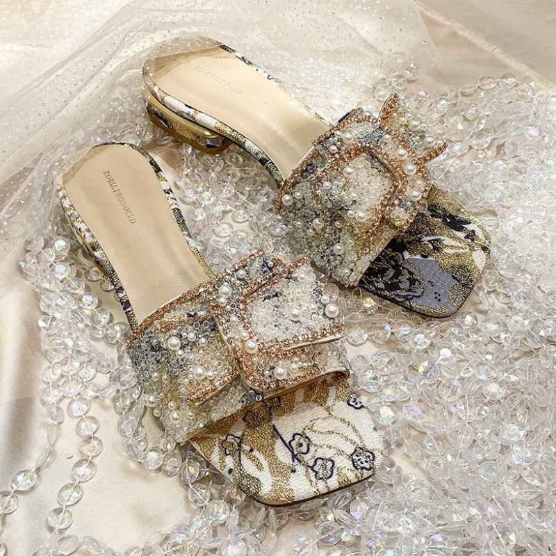 Festive Trend Pearl Work Stylish Sandal - Beige