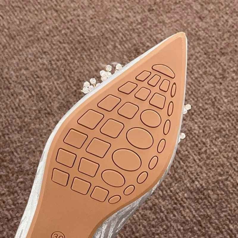 French Style Flower Beaded Heel Pump Shoe - Beige