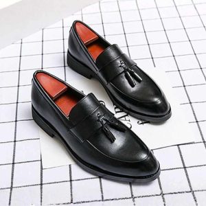 Korean Style Pointed Toe Tassel Formal Shoe – Black