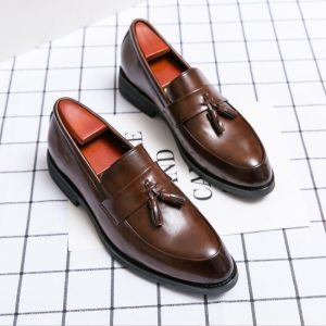 Korean Style Pointed Toe Tassel Formal Shoe – Brown
