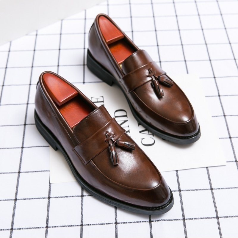 Korean Style Pointed Toe Tassel Formal Shoe - Brown