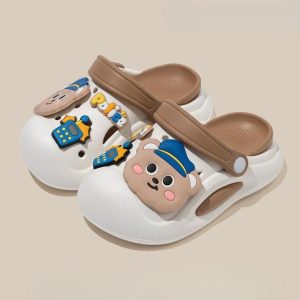 Officer Bear Non-slip Kids Cartoon Clog Shoe – Brown White