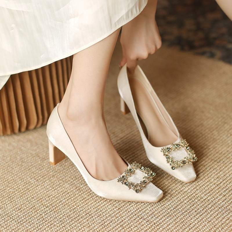 Spring Trend Cozy Stylish Heel Pump Shoe - Beige