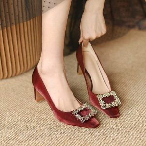 Spring Trend Cozy Stylish Heel Pump Shoe – Maroon