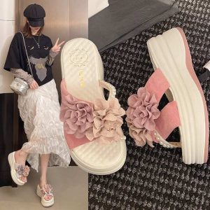 Summer Trend Lightweight Floral Platform Heel – Pink