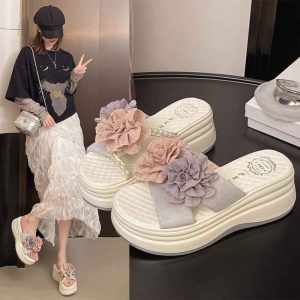 Summer Trend Lightweight Floral Platform Heel – Purple