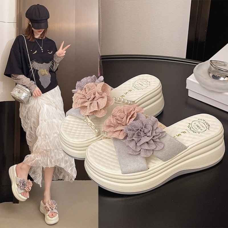 Summer Trend Lightweight Floral Platform Heel - Purple