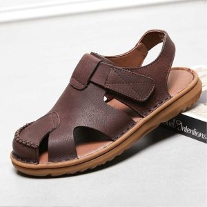 Closed Toe Soft Bottom Leather Sandal – Brown