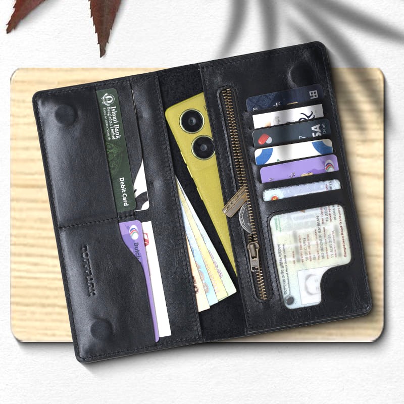 TOFFPARK Retro Zipper Leather Long Wallet - Black