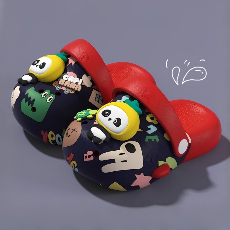 Kids Printed Soft Panda Cartoon Clog Shoe - Blue Red