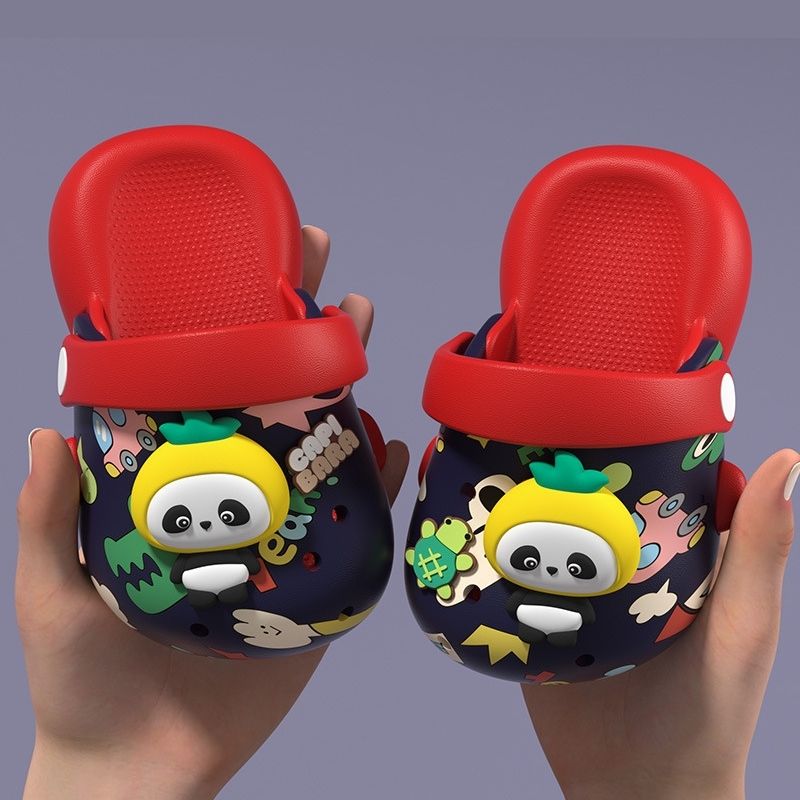 Kids Printed Soft Panda Cartoon Clog Shoe - Blue Red