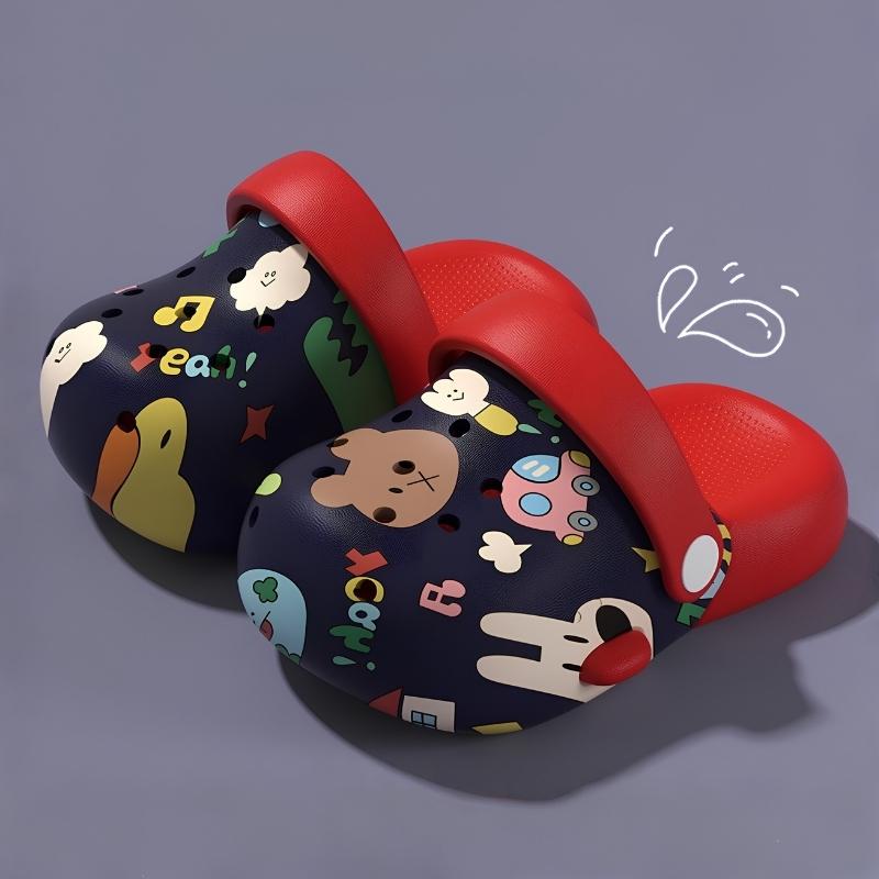 Kids Printed Soft Panda Cartoon Clog Shoe - Blue Red