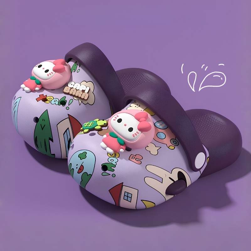 Kids Printed Soft Panda Cartoon Clog Shoe - Purple