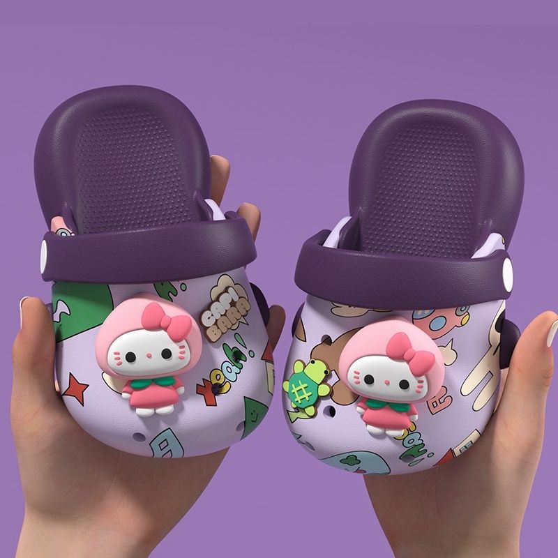 Kids Printed Soft Panda Cartoon Clog Shoe - Purple