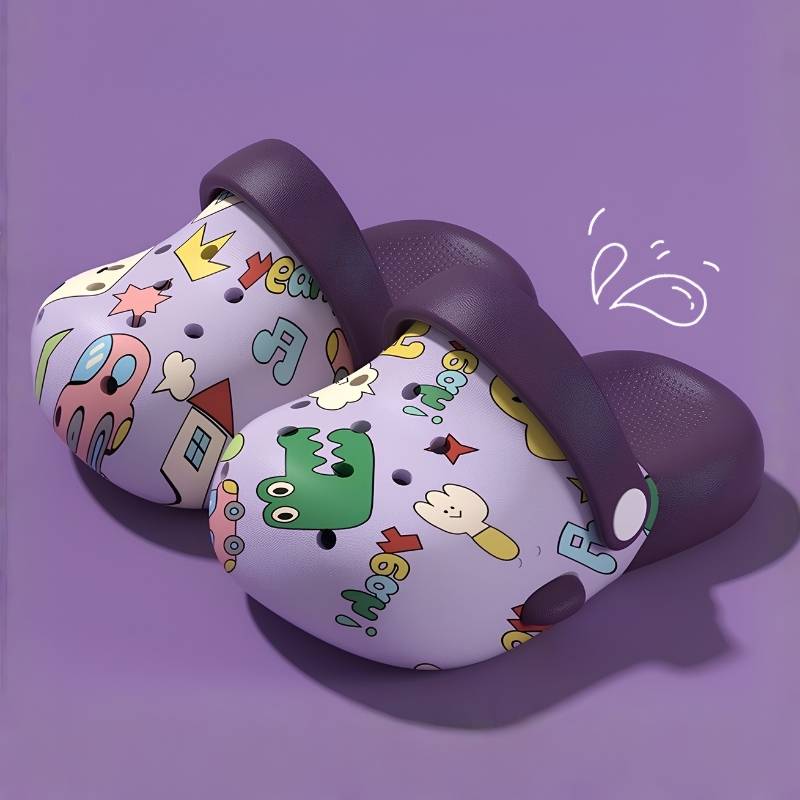 Kids Printed Soft Panda Cartoon Clog Shoe - Purple