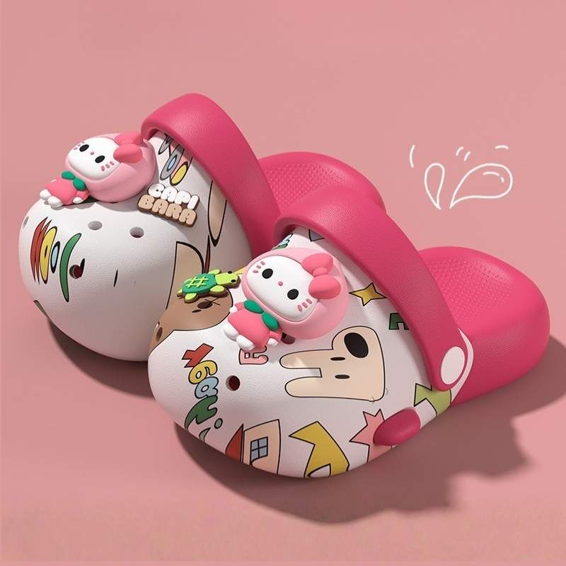 Kids Printed Soft Panda Cartoon Clog Shoe - Rose Red