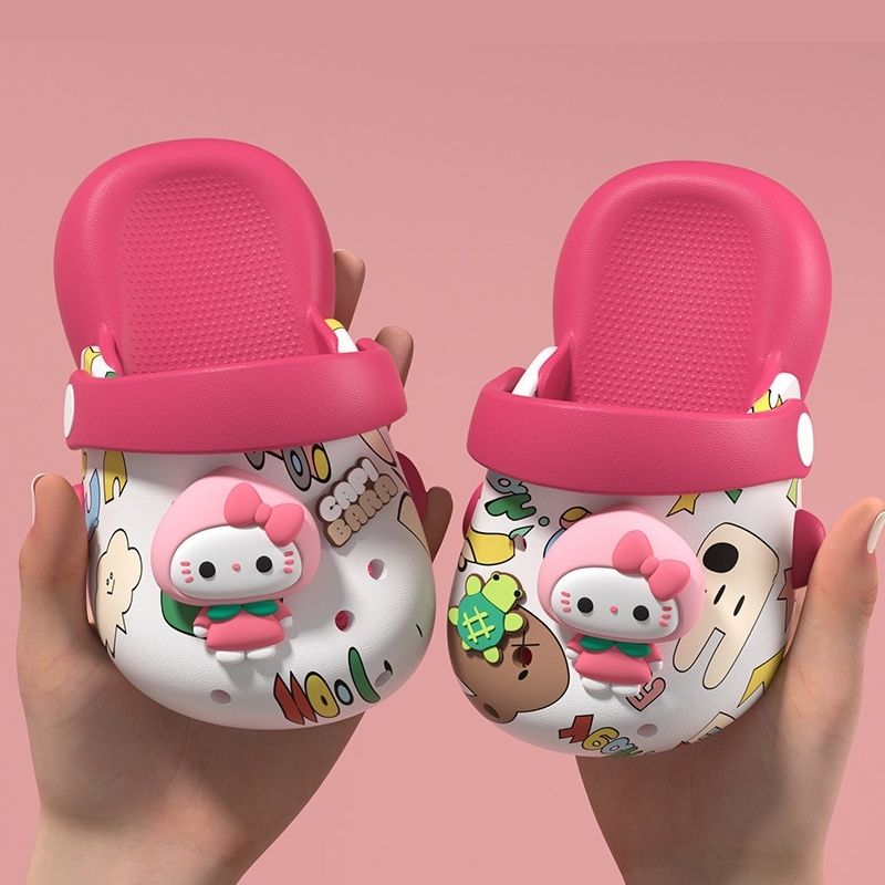 Kids Printed Soft Panda Cartoon Clog Shoe - Rose Red