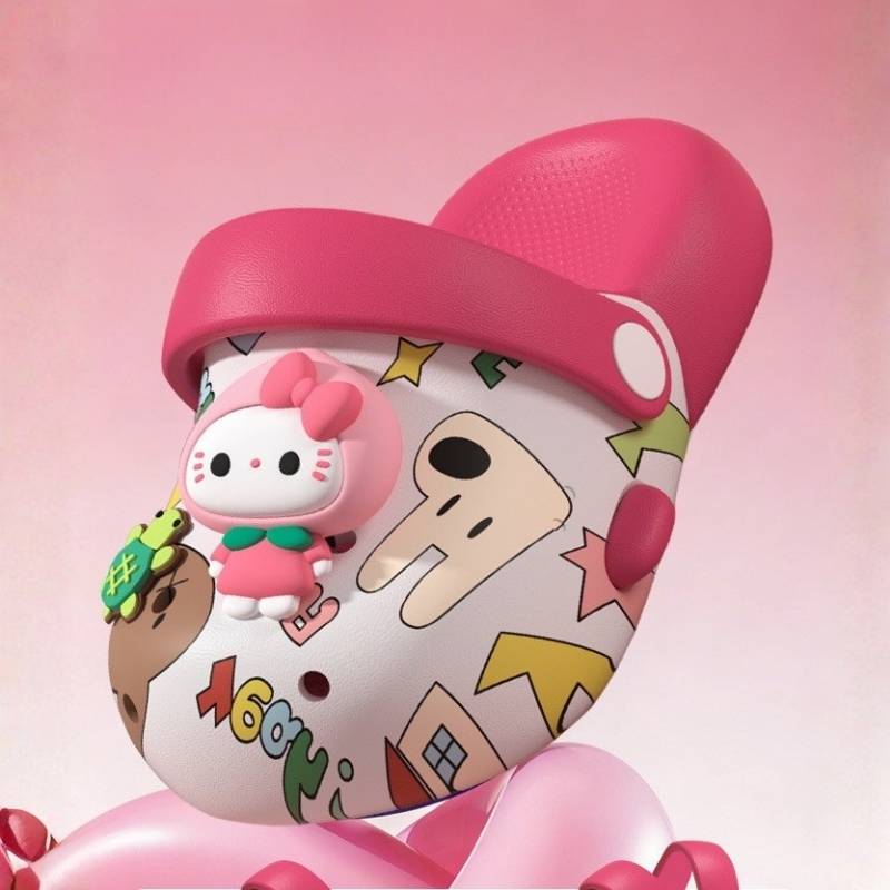 Kids Printed Soft Panda Cartoon Clog Shoe - Rose Red