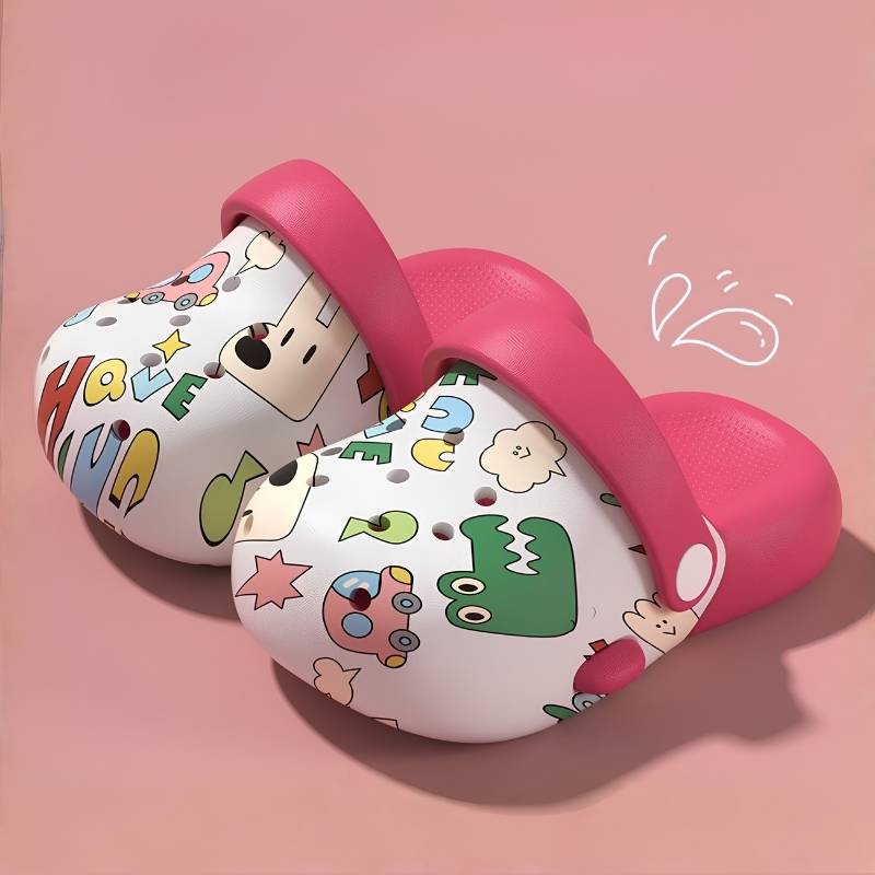 Kids Printed Soft Panda Cartoon Clog Shoe - Rose Red