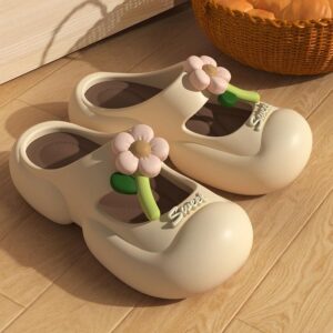 Non-Slip Soft Womens Floral Classic Clog – Beige