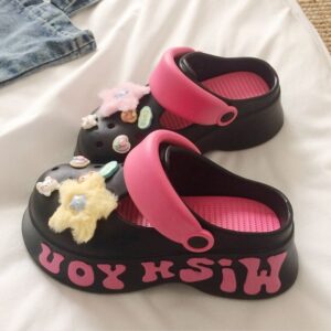 Womens Comfortable Star Platform Clog – Black