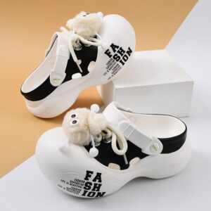 Womens European Trend Soft Casual Clog – White Black