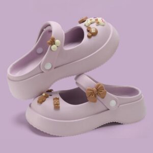 Womens Soft Cozy Floral Platform Clog – Purple